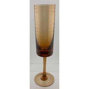 Vintage Amber Etched Geometric Stem Glass 7” Mid Century Modern Art Glass